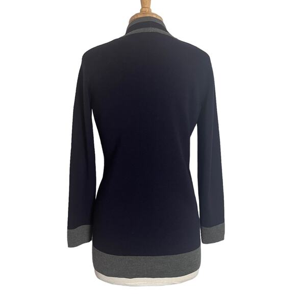 Talbots Merino Wool Open Cardigan Sweater Womens Small Petite Navy Grey Nautical - Picture 4 of 12